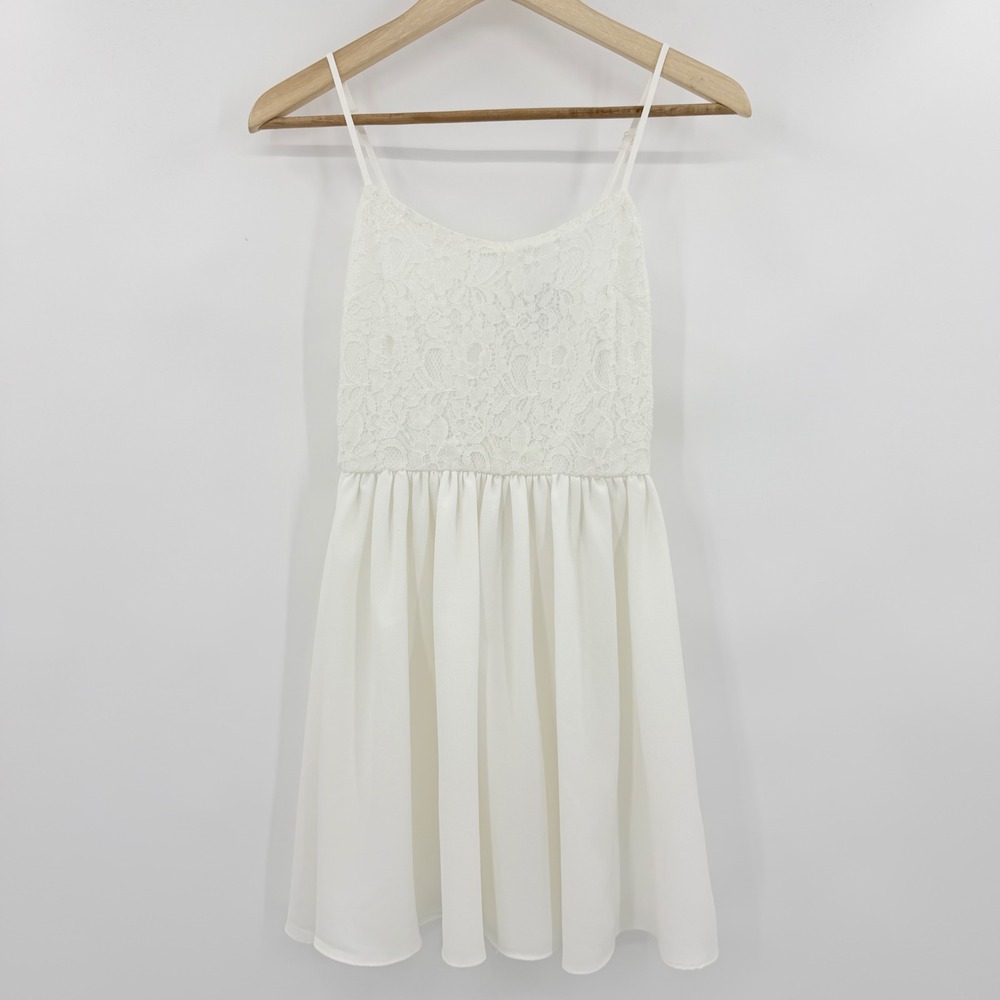 H&M Divided‎ White Lace Babydoll Dress Y2K Sleeveless Mini Chiffon Skirt Size 4